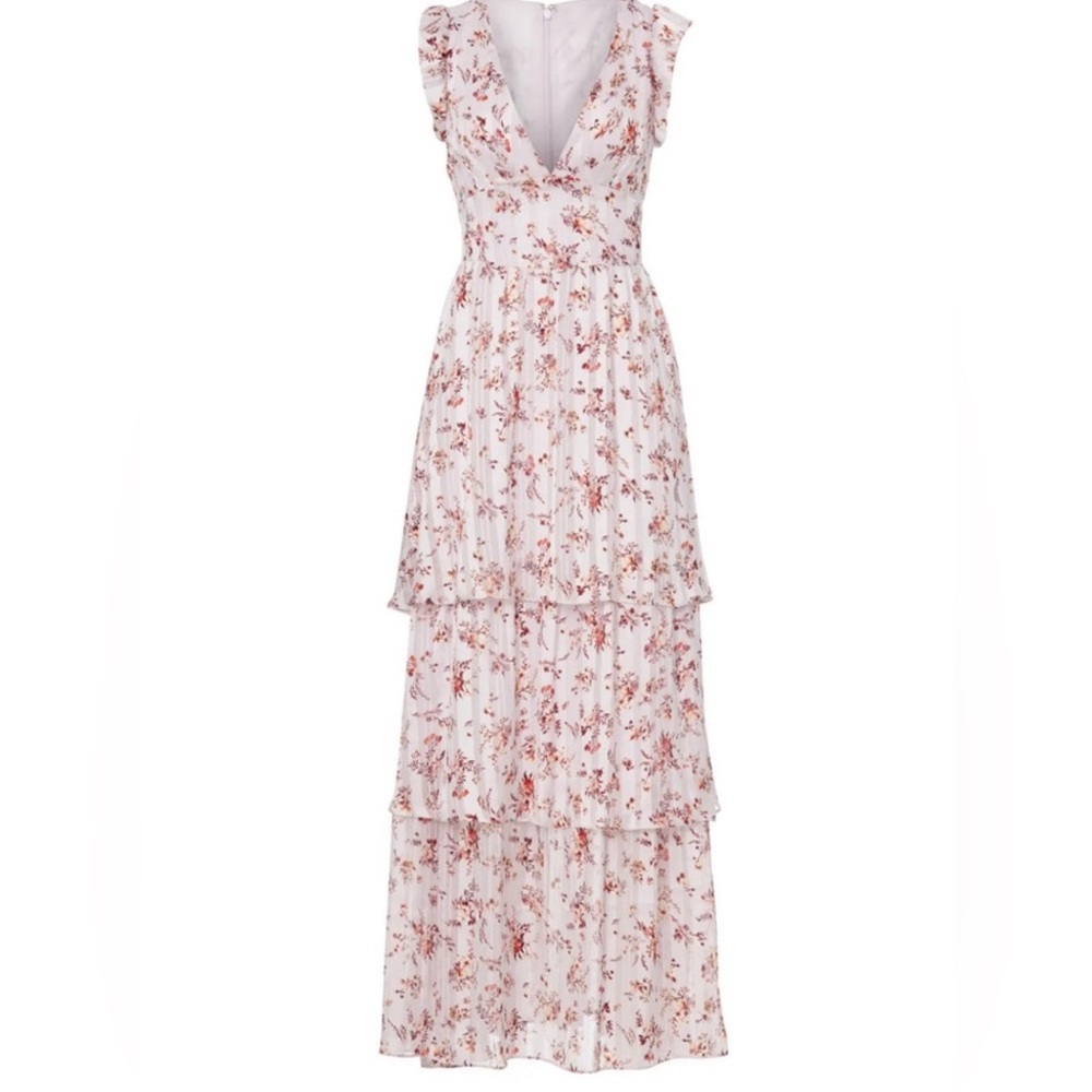 RACHEL Rachel Roy Pink Lilac Floral V-Neck Ruffle Tiered Maxi Dress Size 6